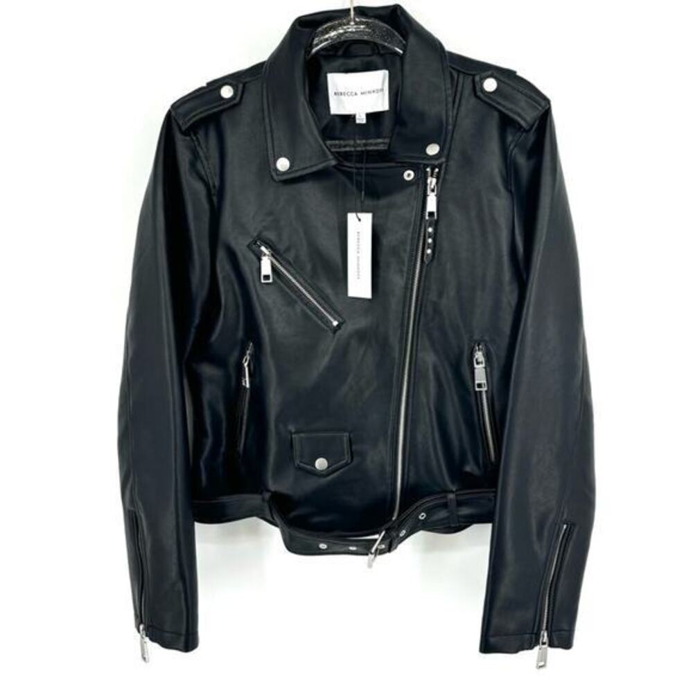 Rebecca Minkoff Faux Leather‎ Moto Jacket Size Large Black NWT Baddie Biker